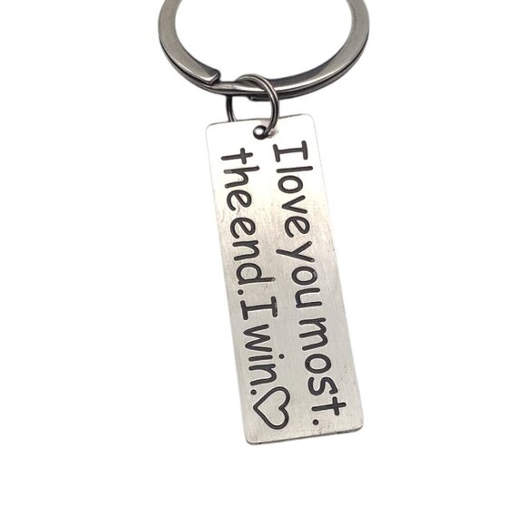 I Love You Most The End I Win Stainless Steel Keychain With Heart - Picture 1 of 4